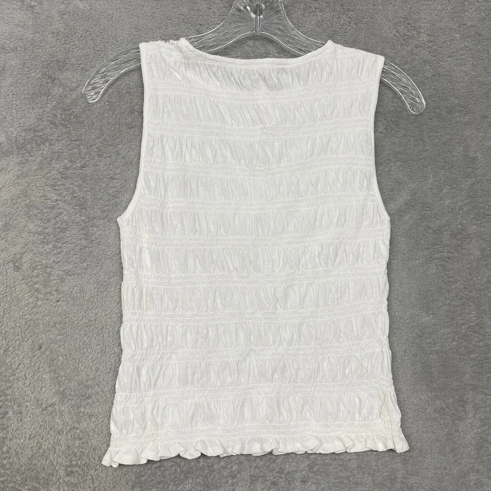 Madewell Top Womens XS White Smocked Boatneck Tank Sleeveless Cotton Blend NV912 - Picture 9 of 13